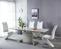 Modern Grey Extendable Dining Table with White Z-Chair Set