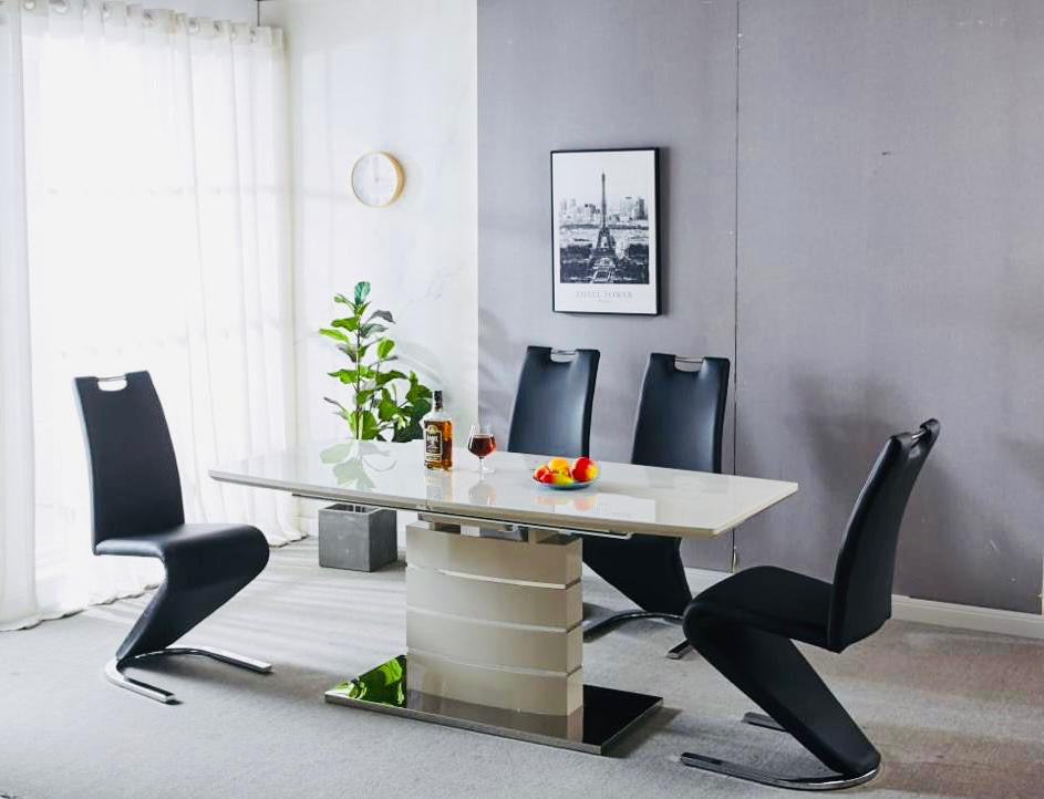 Modern White Dining Table & Black Z-Chair Set