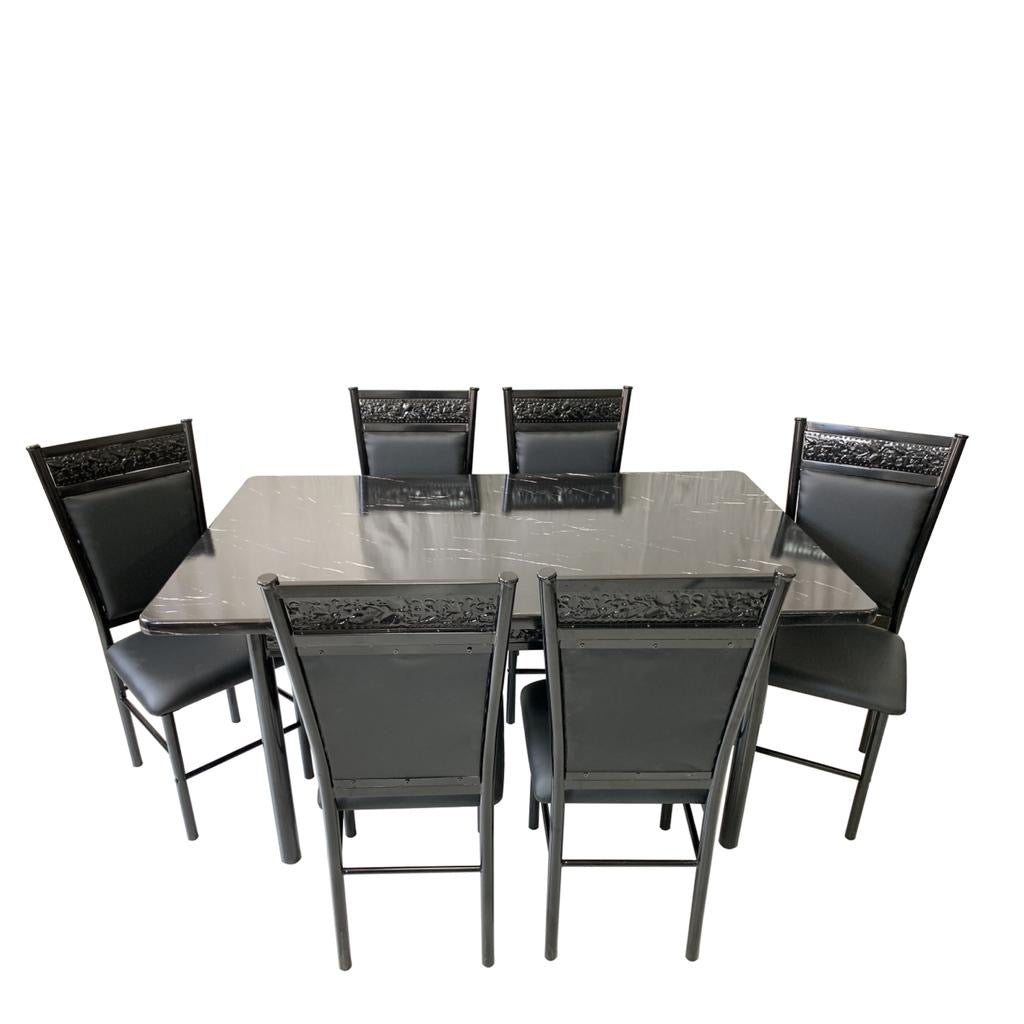Black Marble Dining Table Set with 6 Chairs