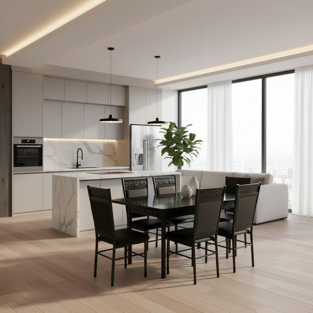 Black Marble Dining Table Set with 6 Chairs