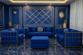 Royal Blue & Gold Grid Sofa Set - Matching Background